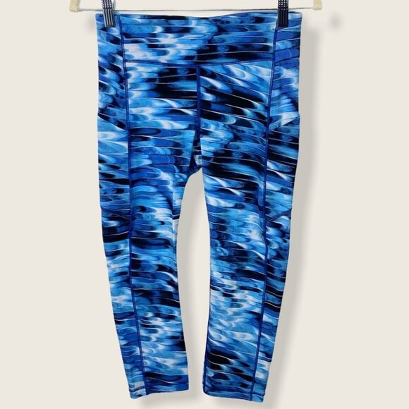 Lululemon Speed Up Crop Tidal Blue Print Run Tights Size 6 Luxtreme Running Pant - Picture 3 of 12